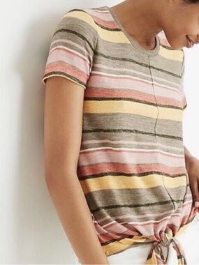 Madewell Texture & Thread Tie Front Top Kieran Stripes Women’s XS Retro